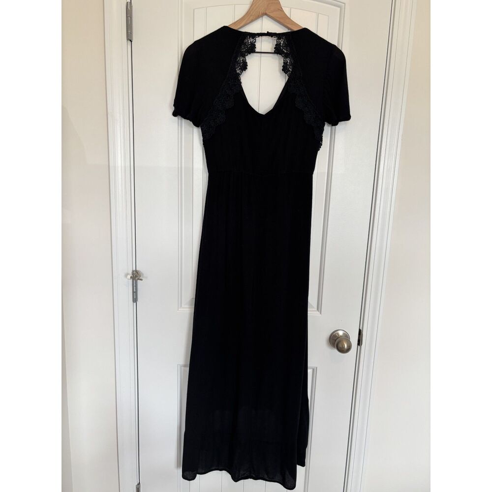 Staccato Boho Black Maxi Dress High-Low Skirt With Back Laced Cut Out Size S - Picture 2 of 5